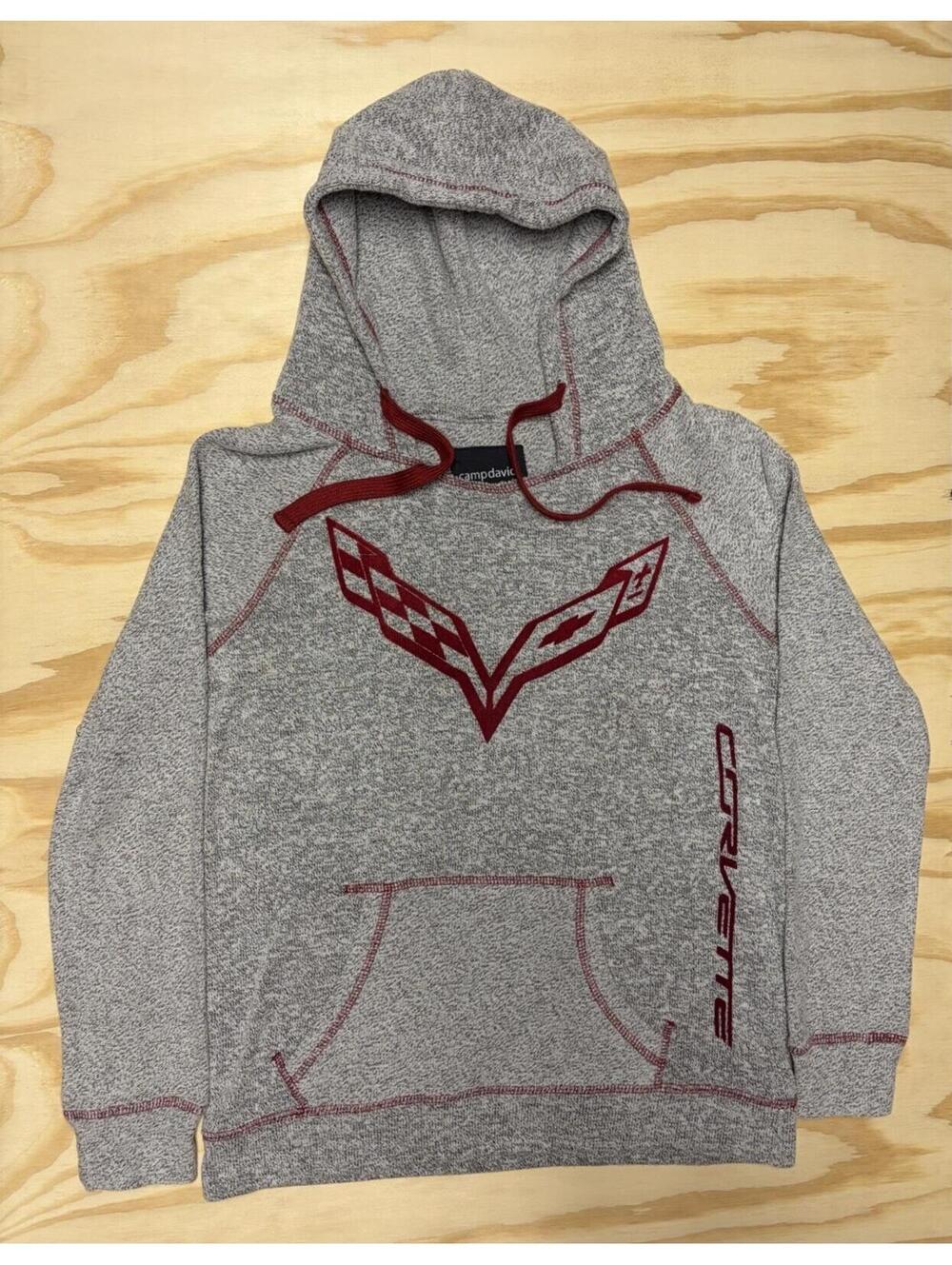 Corvette Camp David Mens Medium Grey Hooded Fleece With Red Stitching